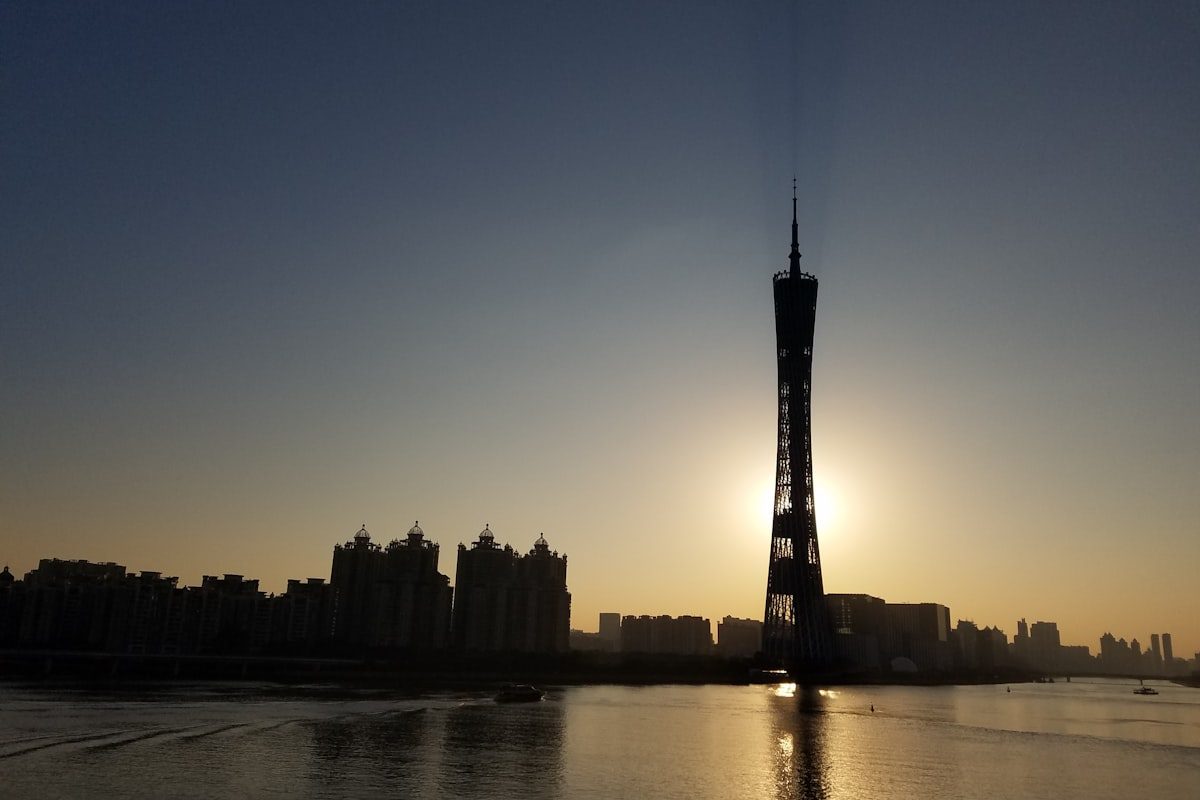 The Canton Tower at sunset over the Pearl River in Guangzhou, the centre of China&rsquo;s soft-goods manufacturing