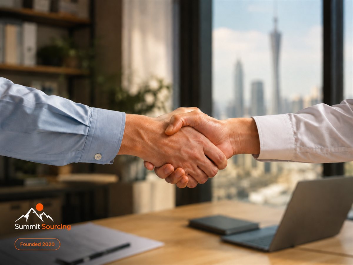 Partners shaking hands on a new sourcing agreement